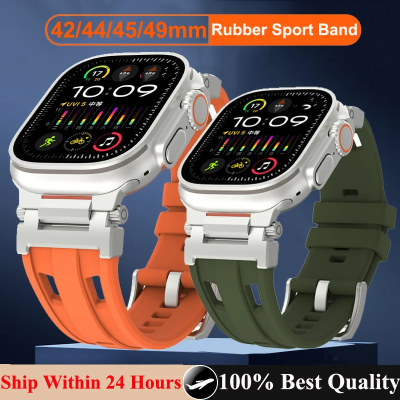 Rubber Sport Silicone Strap For Apple Watch Ultra 2 49mm Women Men Outdoor Bracelet Correa For Apple Watch 44mm 45mm 42mm SE 8 9