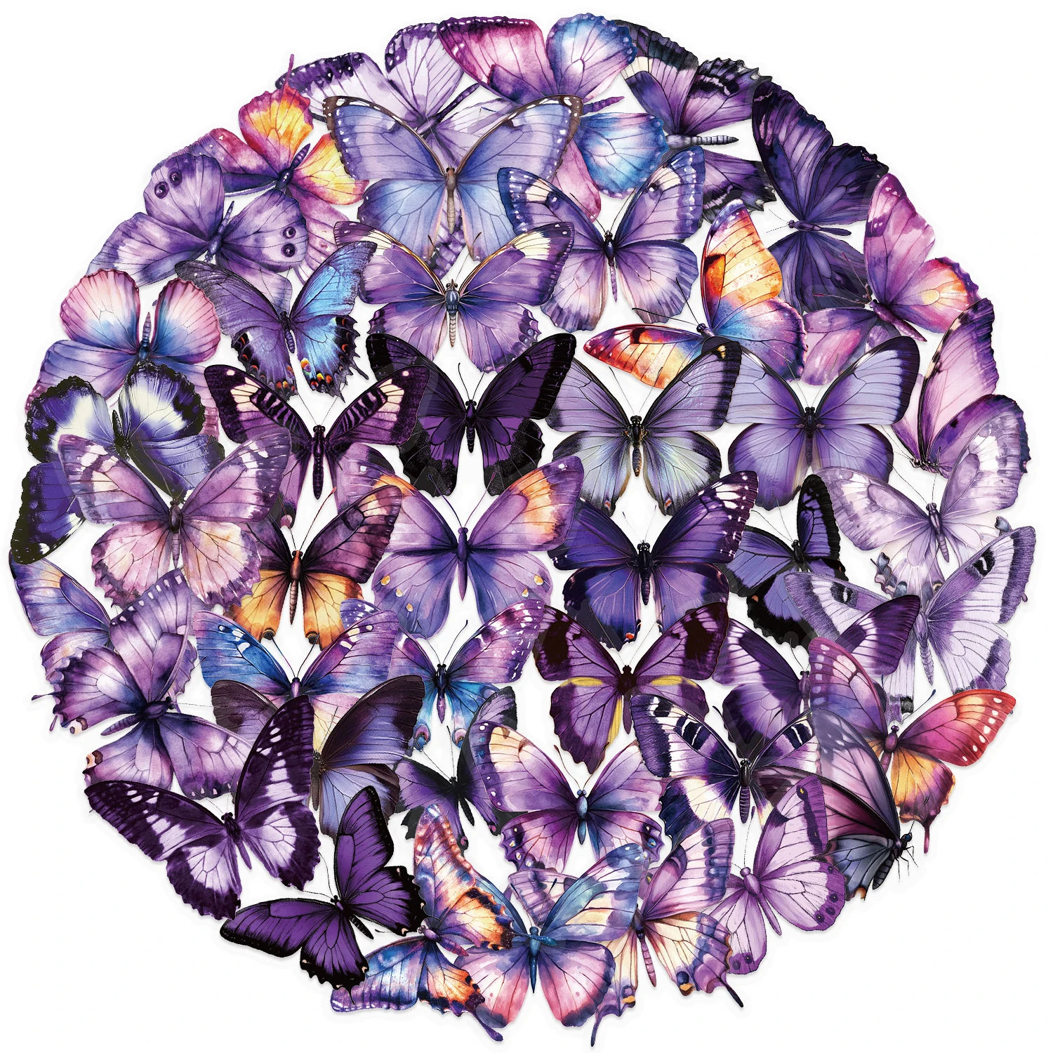 50 sztuk fioletowy motyl naklejki z kreskówek DIY Scrapbooking gitara Snowboard bagaż motocyklowy zabawka naklejka dla zwierząt domowych