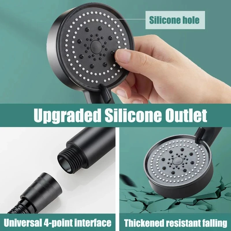 NEW High Pressure Shower Head 5 Modes Adjustable Showerhead Water Saving Black Shower Head Hook Hose Bathroom Accessories