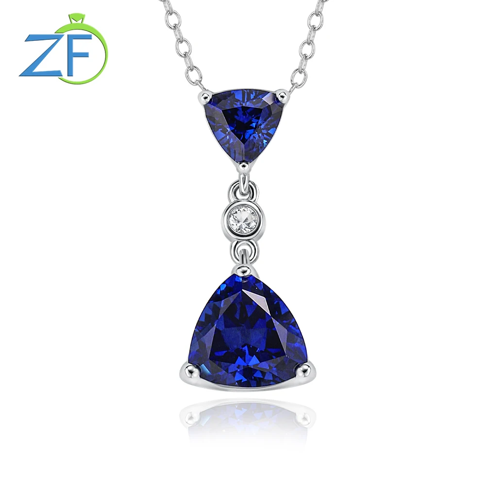

GZ ZONGFA 925 Sterling Silver Funnel Pendant for Women Created Sapphire 4.3ct Gem 14K Gold Plated Chain Necklace Fine Jewelry