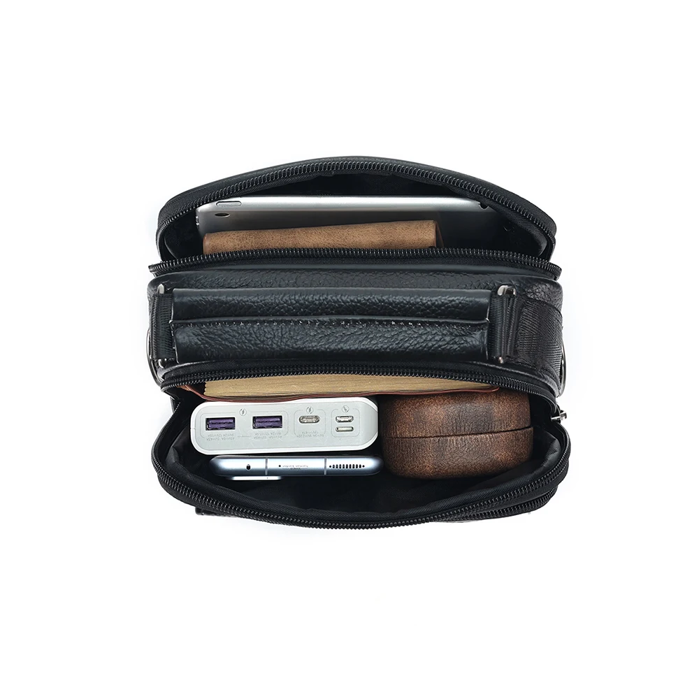 Men Genuine Leather Crossbody Bags Messenger Bag for Male Trendy Shoulder Bags Casual Travel Sling Bag Large Capacity Handbags