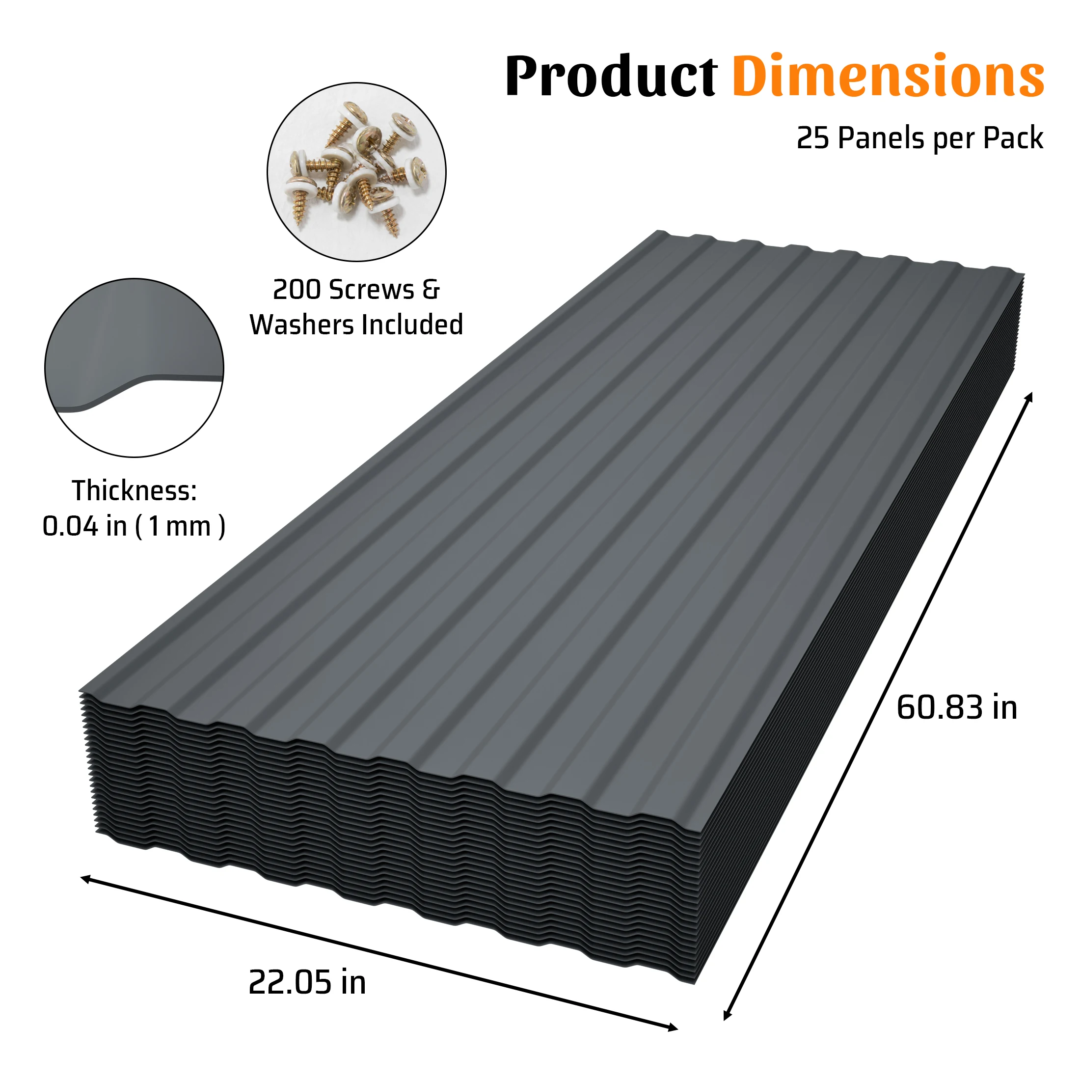 25 PCS Dark Gray PVC Corrugated Roof Panels Waterproof UV Resistant Roofing Sheets For Patio Carport Shed Fence Garden Awning