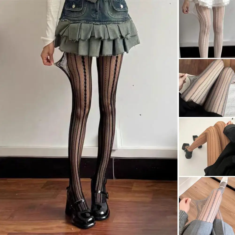 Выдолбленные кружевные колготки в геометрическую полоску с рисунком, ажурные колготки для женщин, чулки, колготки, носки Medias Mujeres Колготки
