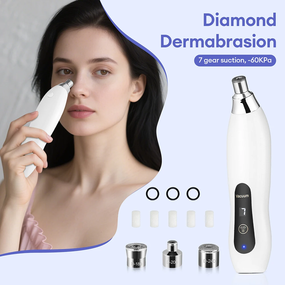 7 Gear Suction Diamond Microdermabrasion Machine -60KPa Handhold Diamond Facial Device Remove Blackhead Skin Exfoliate Tool