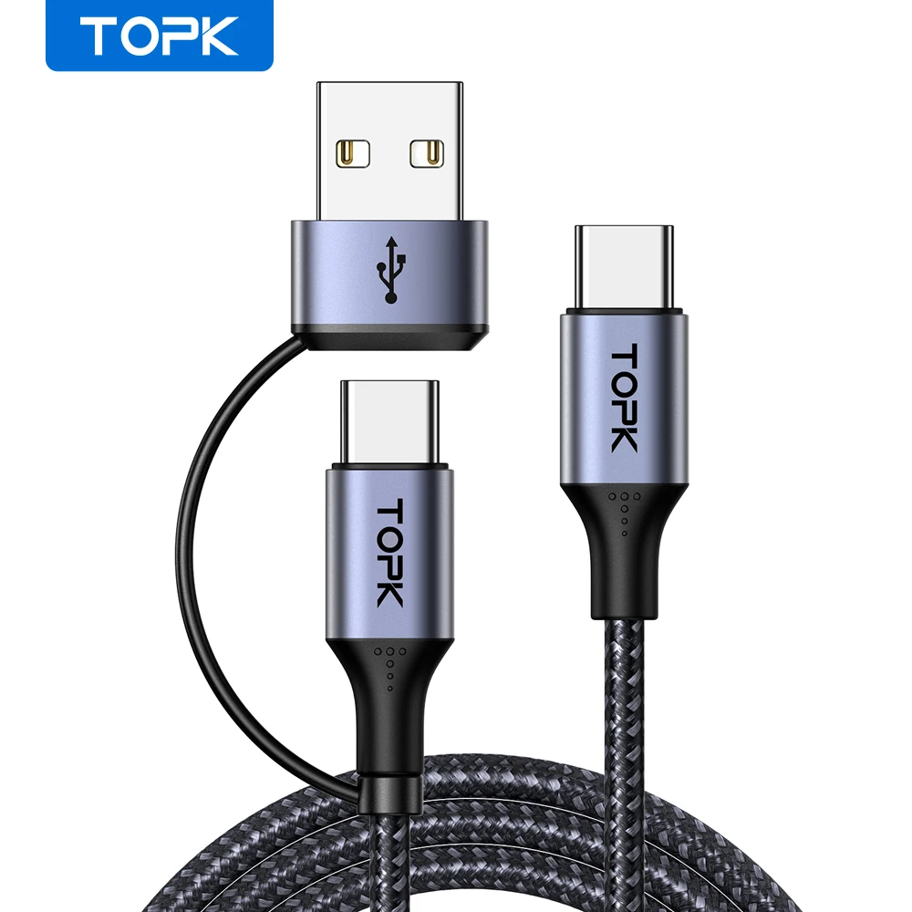 

TOPK 60W PD USB-A/C to USB C Cable QC&PD 2-in-1 Fast Charging 3.1A Type C to USB Adapter for MacBook Pro 2020/2019 iPad Pro etc.