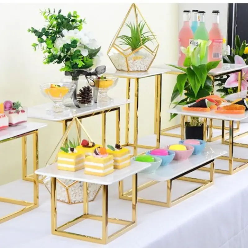 10 -18PCS Gold Shiny Metal Cake Snack Stand With Acrylic Plate Buffet Banquet Decor Wedding Floral Dessert Table Display Holder