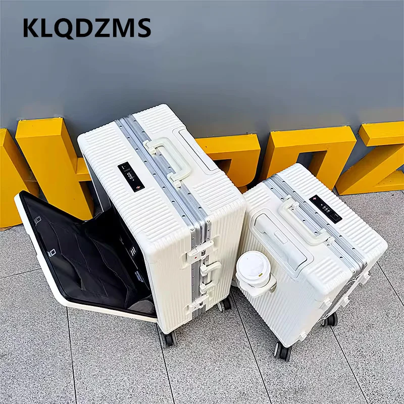 KLQDZMS Suitcase Aluminum Frame Front Opening Laptop Boarding Case USB Charging 24