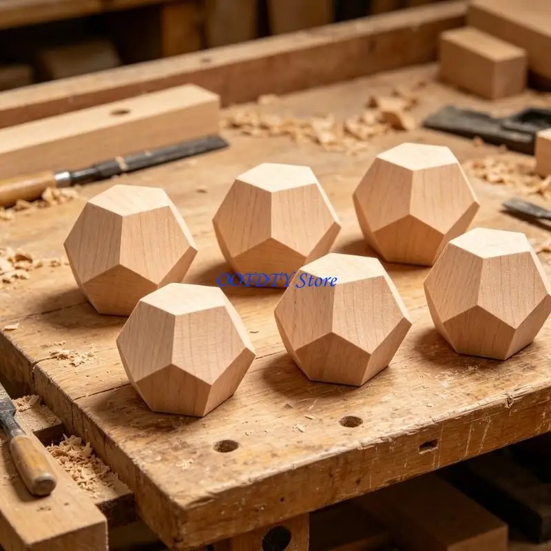 367A 6PCS Uncarved Dodecahedron Wooden Block for Art Projects and Educational Tool