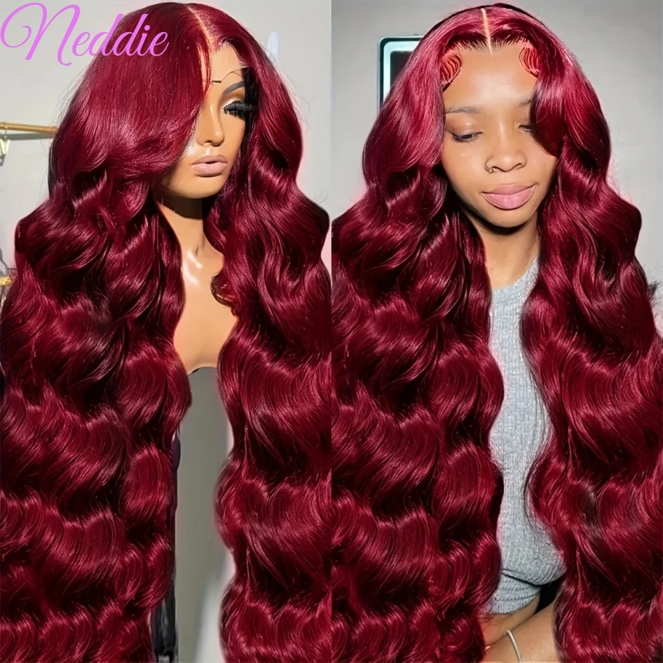 Burgundy Body Wave HD Lace Frontal Wig 13x6 13x4 Human Hair Wig 30 40 Inch Transparent 100% Brazilian For Women Lace Front Wigs