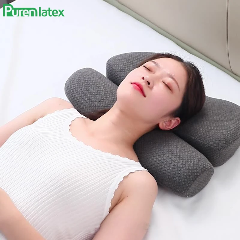 PurenLatex Traction Pillows Space Memory Foam Pillow Orthopedic Neck Pillow Support Shoulder Pillow Relieve Pressure Pain