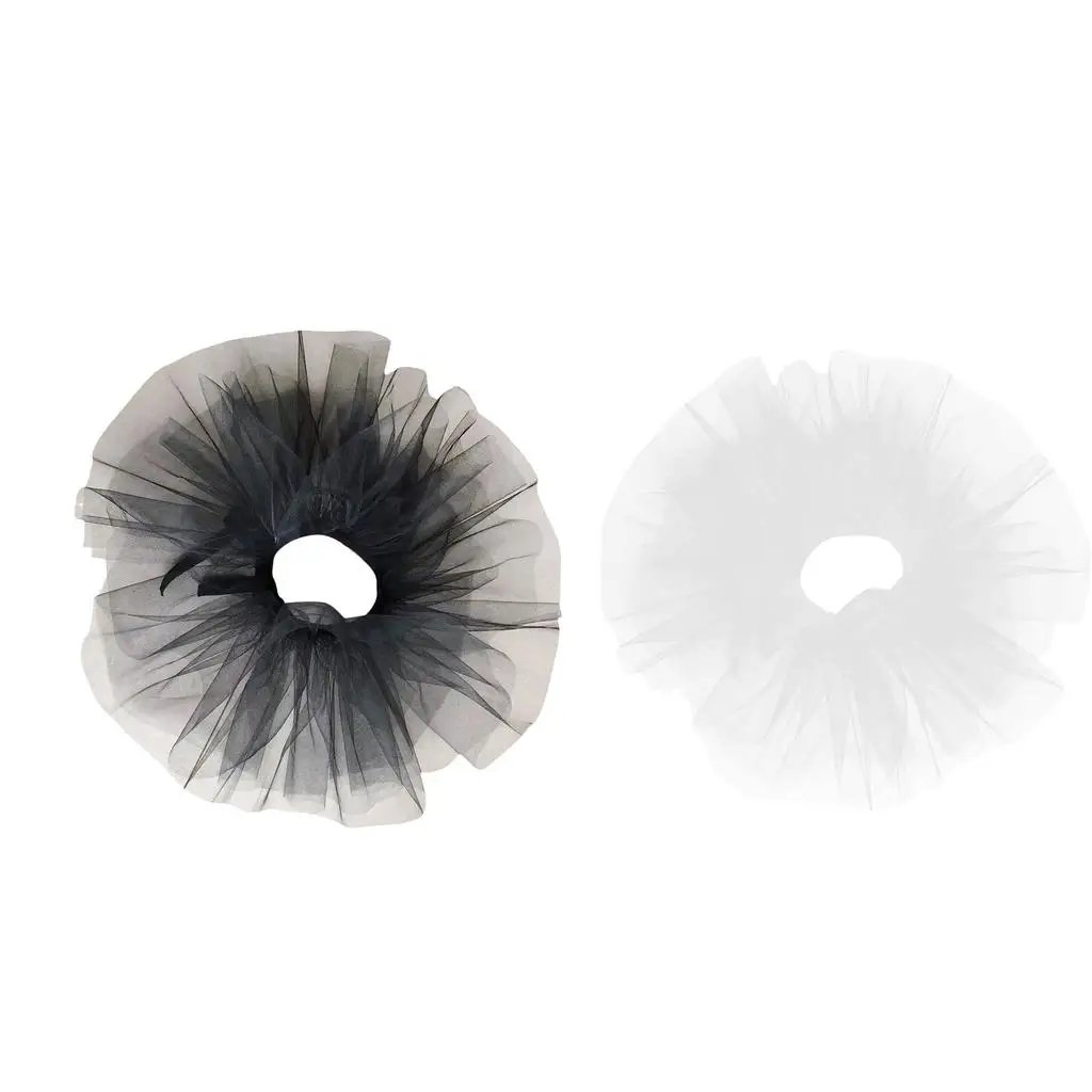 2pcs Tulle Ruffle Collar Retro Mesh Crewneck Gothic Cosplay black and white
