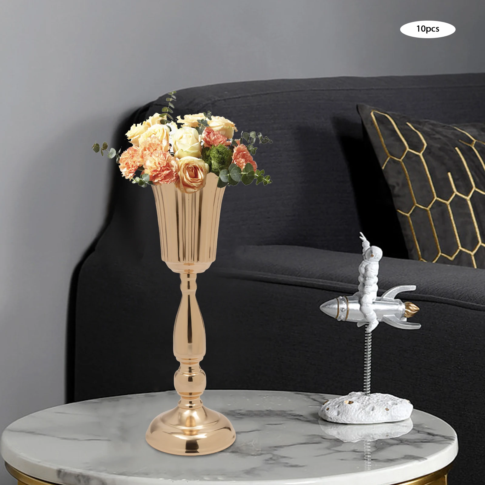 10個のゴールド花瓶センターピーステーブルデコレーション - メタル卓上フラワースタンド、レセプション用の結婚式の装飾