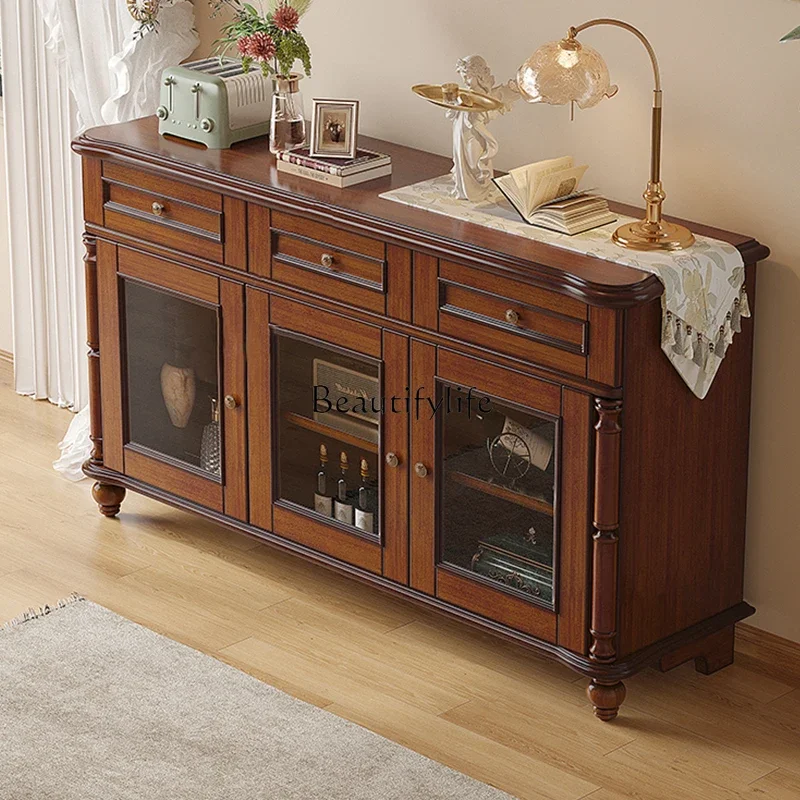 56All solid wood American dining side cabinet, living room storage locker