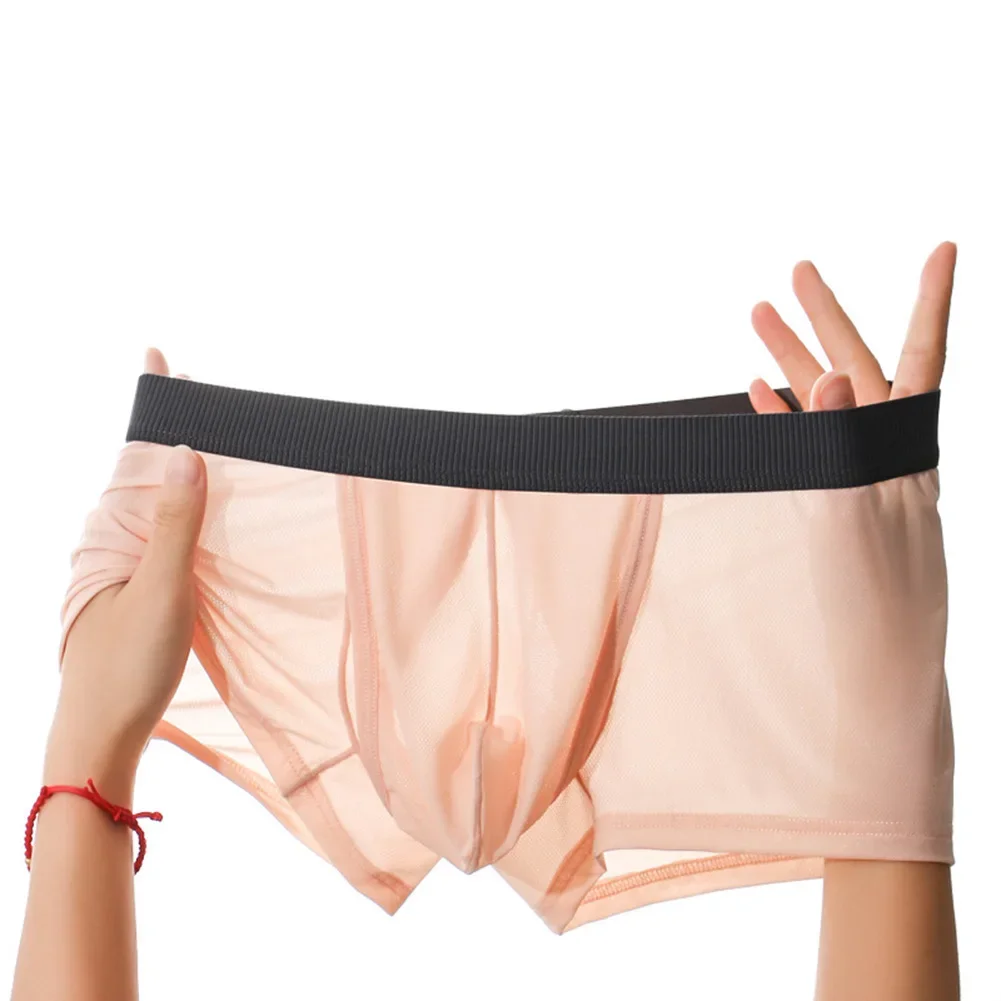Men Breathable Open Fly Pouch Panties Shorts Bullet Separation Scrotum Physiological Underpants Briefs Ice Silk Knickers
