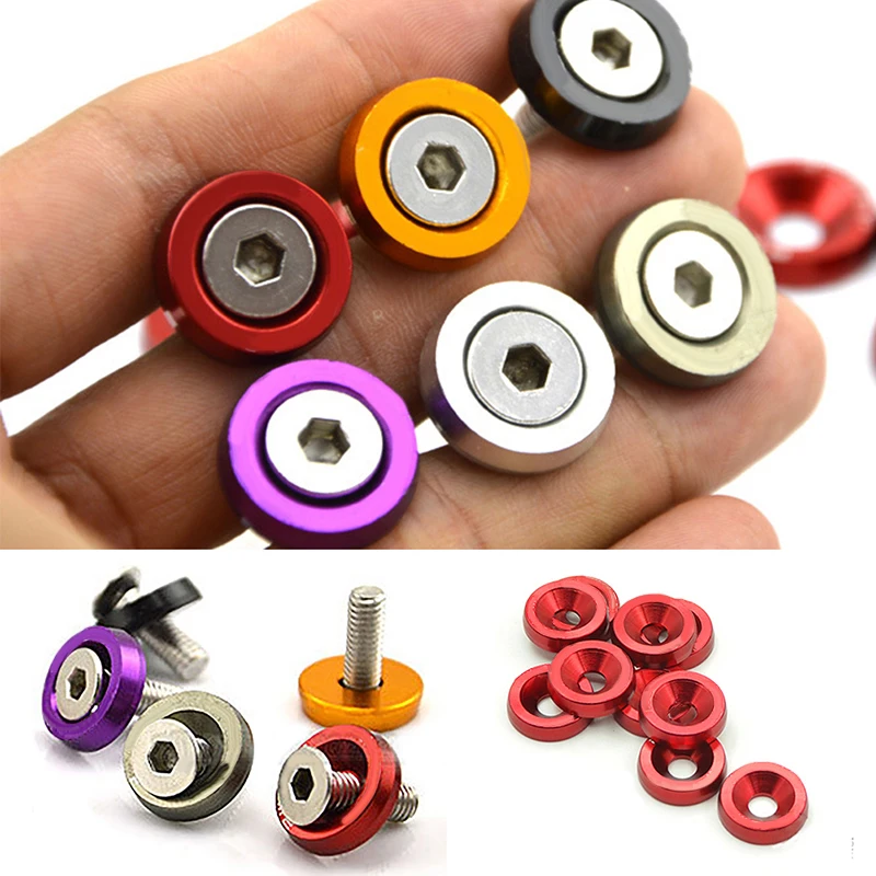 10pcs M6 Anodized Aluminum Screw Washers Bolts Auto Accessories Aluminum Screws Bolts Tools Accessories