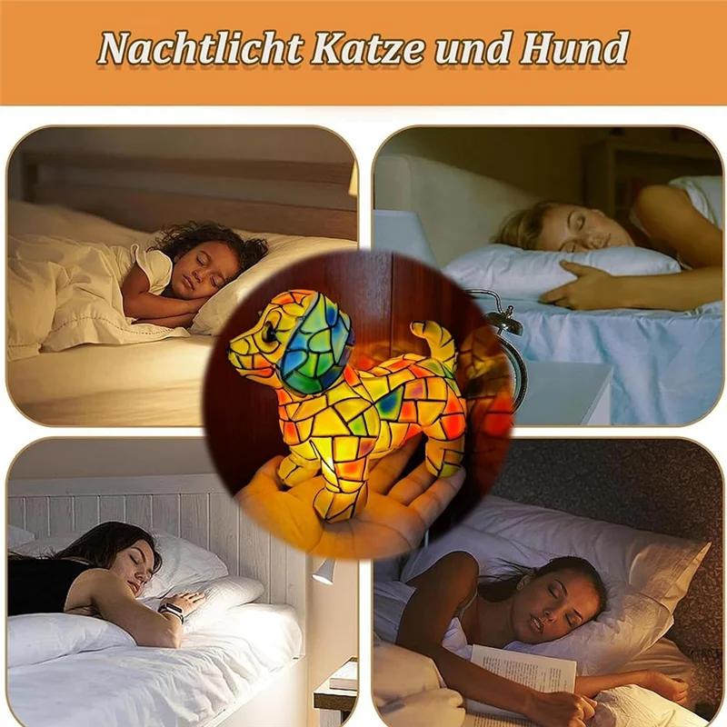 โคมไฟ ABUI-Chihuahua - โคมไฟตั้งโต๊ะเรซิ่นลายสุนัขสไตล์เรโทร ไฟกลางคืนรูปทรงสุนัข โคมไฟตั้งโต๊ะ LED ลายสุนัข โคมไฟตั้งโต๊ะรูปสัตว์เลี้ยง