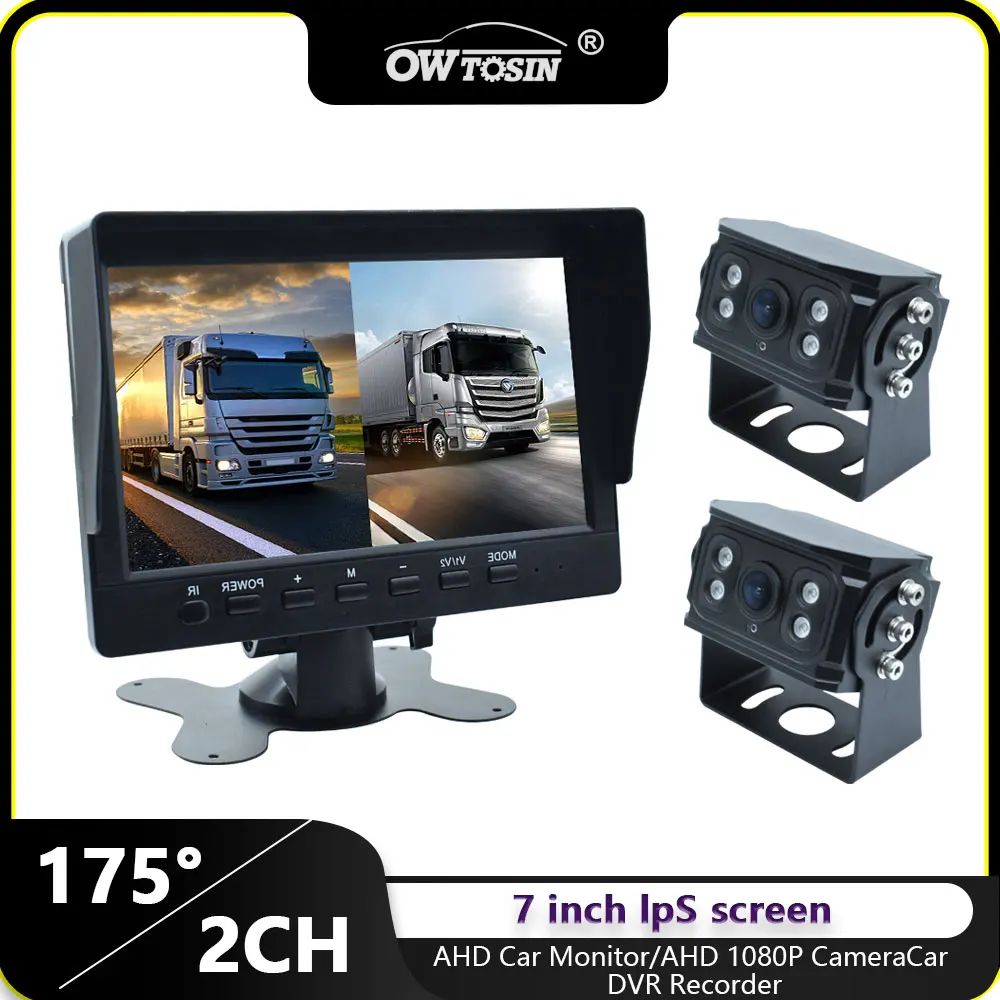 HD 1920x1080P 7Inch IPS Screen Vehicle DVR Recorder Parking Monitor 2 Channels Front Rear AHD Car Camera Truck Bus Trailer