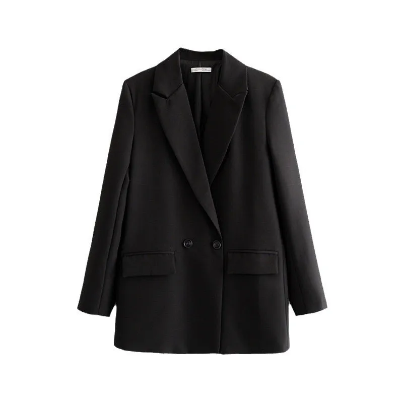 Women Chic Office Lady Double Breasted Blazer Vintage Coat Fashion Notched Collar Long Sleeve Ladies Outerwears Stylish Tops