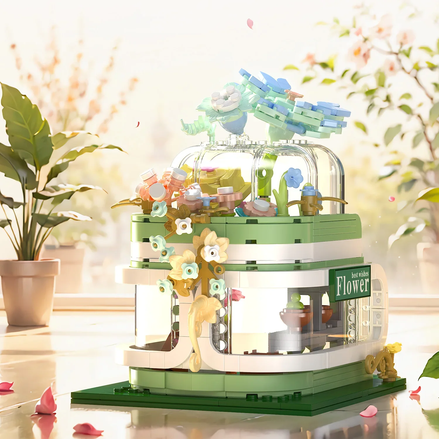 Flower House Street View Architecture Brick Block Children\'s Puzzle Assembly Toys Christmas Gifts Building Blocks Assembly Model