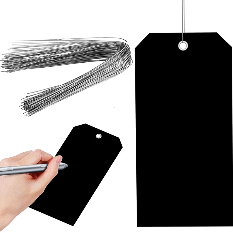 100 Pieces 4 3/4Inch X 2 3/8Inch Plastic Shipping Tags With Wires Blank Labeling Tags Waterproof Hang Tags (Black) Easy To Use