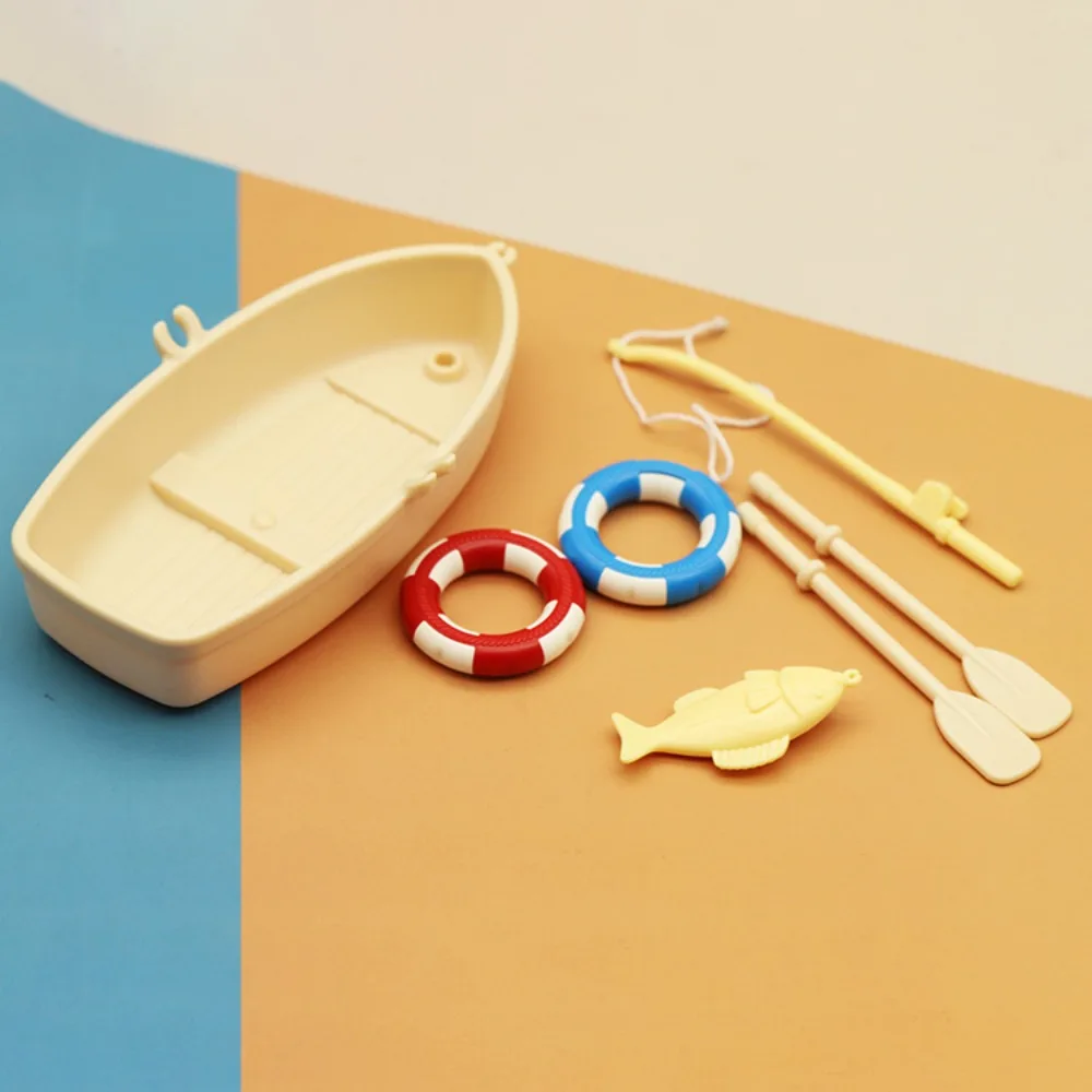 Funny Plastic Fishing Boat Model Mini Simulated Dollhouse Ornaments Bagged Miniature Fishing Boat Set Children
