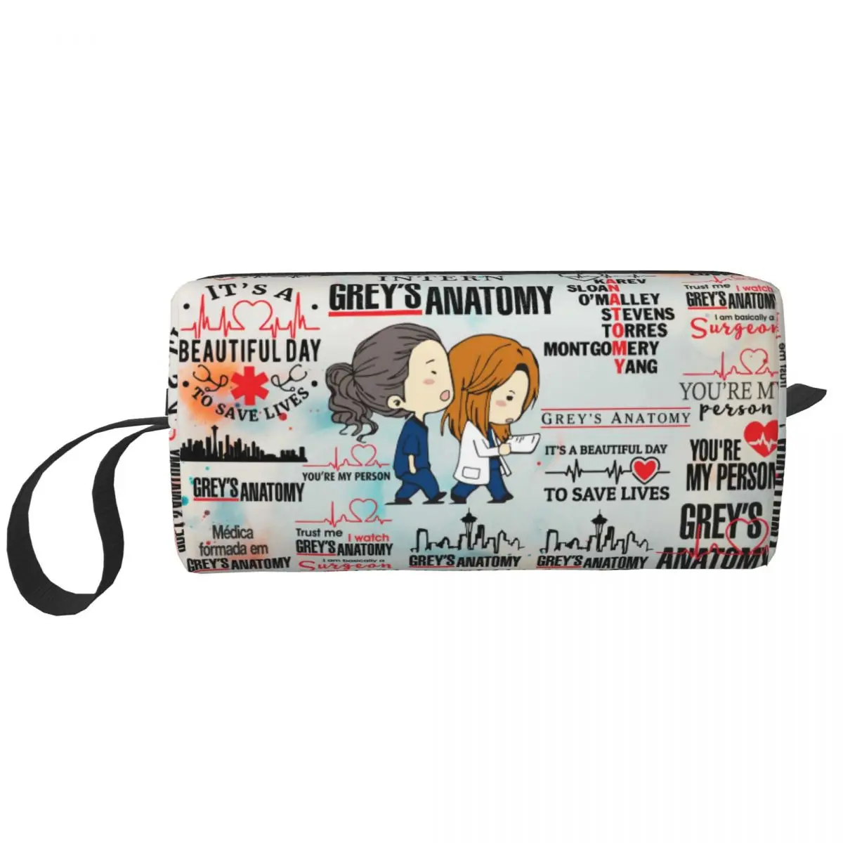 Travel Cartoon Greys Anatomy Quote Collage Toiletry Bag Kawaii Cosmetic Makeup Organizer Women Beauty Storage Dopp Kit Case