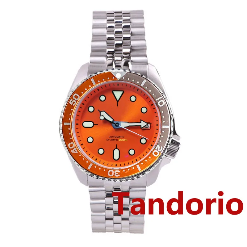 Tandorio 41mm Orange Sunburst Diving Watch NH35A Sapphire
