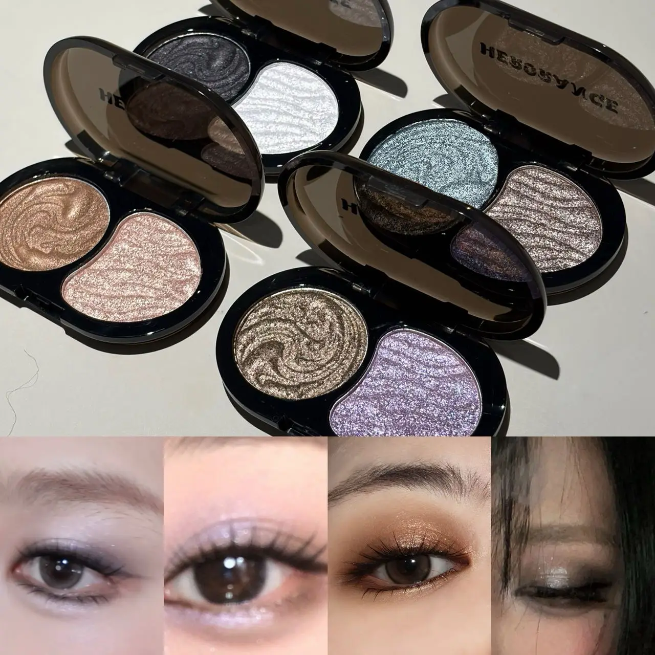 Herorange Black Obsidian Night Two Tone Eyeshadow Palette Swirl Shimmer Glitter Fine Powder Long Lasting Glossy Eye Makeup