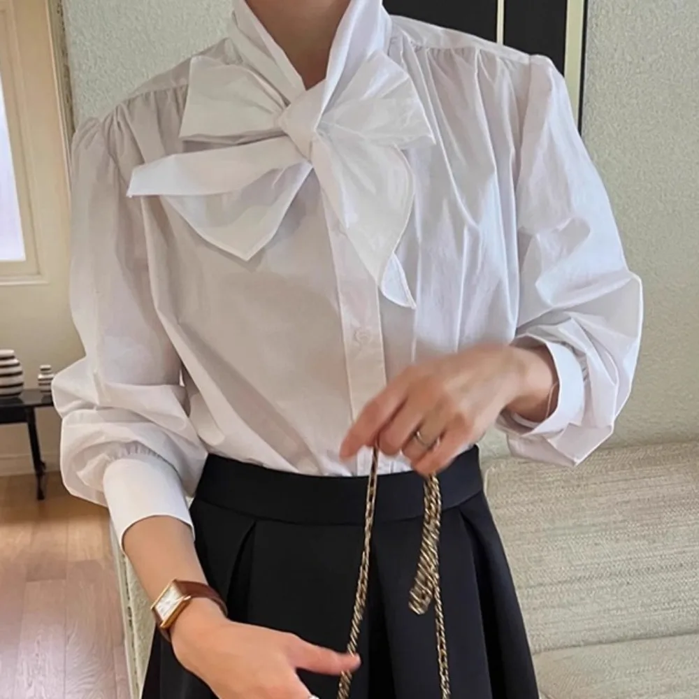 

Bow Bandage Woman 2025 Shirts & Blouses Long Sleeve Blusas Autumn New Ropa De Mujer Temperament Camisas Solid Moda Clothing