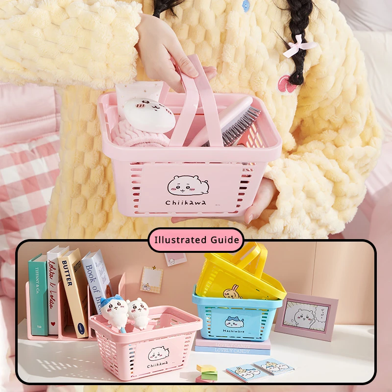 MINISO Cartoon Chiikawa Series Cute Hachiware Hand Basket Storage Artifact Usagi Convenient Large-capacity Storage Basket