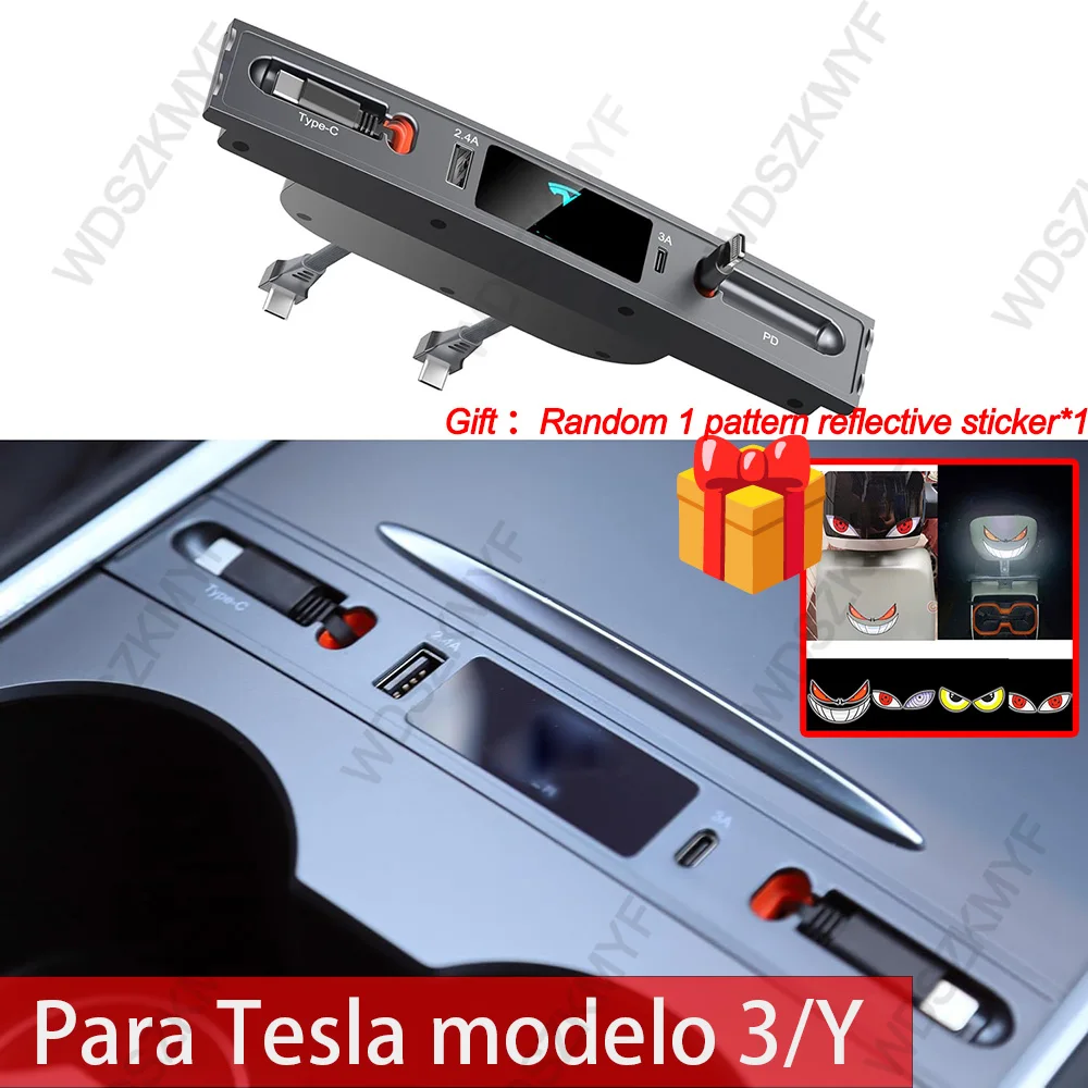 

For Tesla Model 3 Y 2023 27W Quick Charger USB Shunt Hub Intelligent Docking Station Car Adapter Powered Splitter Extension gift