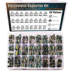391pcs High Frequency Electrolytic Capacitor Kit 24 Values 10V 16V 25V 35V 50V 400V for TV  LCD Monitor  Game