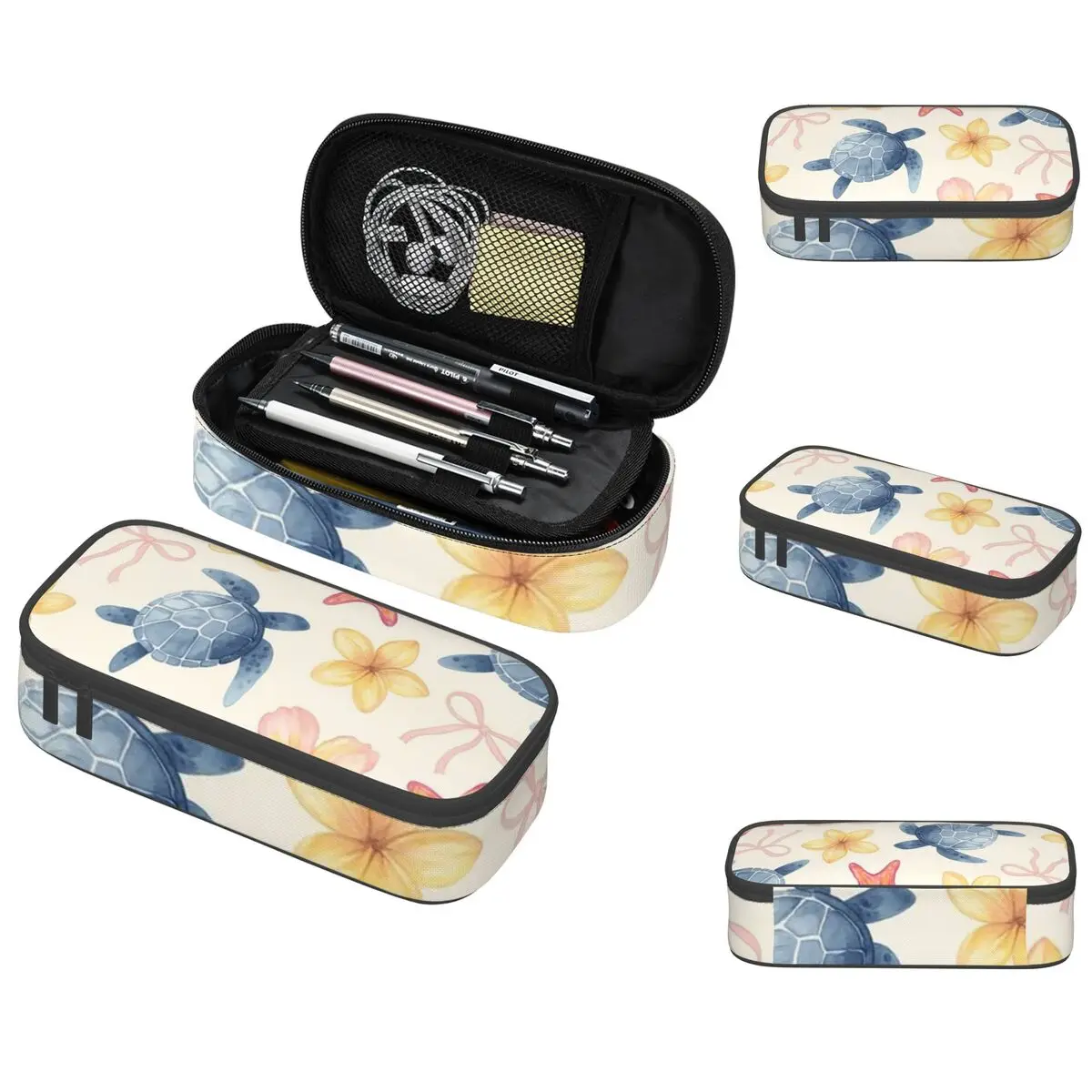 Tropical Flowers Turtles Starfish And Bows Pencil Case for Kids Gifts Pen Box Pencil Bag Stationery Supplies Pen Holder Bag