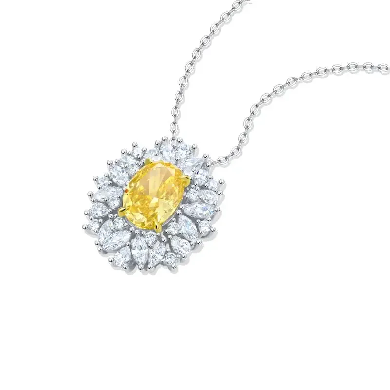 Pirmiana S925 Silver Yellow  Oval Shape Zirconia Necklace Crushed Ice Cutting  Hight Carbon Diamond For Woman Gift