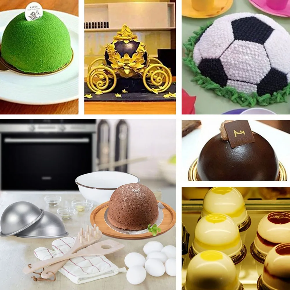 Aluminum Dome Cake Pan Shallow Half Sphere Rolled Rim Edge Semicircle Cake Pan Silver Non-Stick Hemisphere Cake Pan