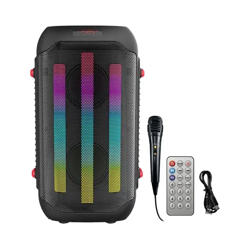 JQS4408 Portable Super Bass Speaker Bluetooth Stereo Surroud with RGB Light Wired Mic Support Multiple Playback Modes FM DJ Box