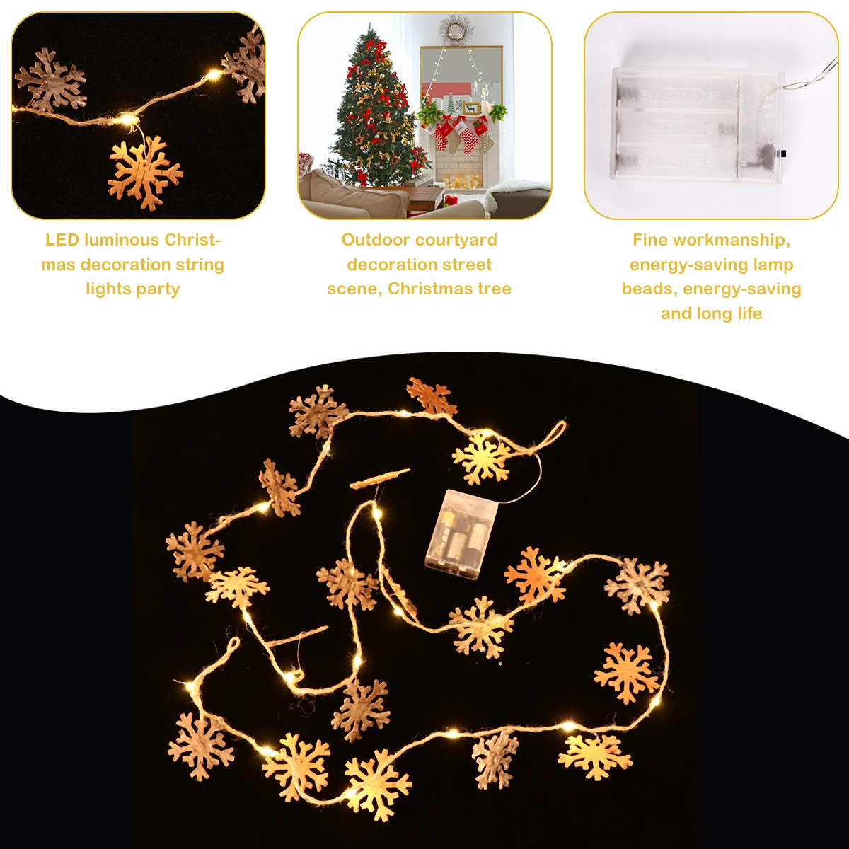 1 Set Snowflake Lamp String Led String Light -Powered Party Decoration For Holiday Wedding Event Indoor Outdoor Lighting