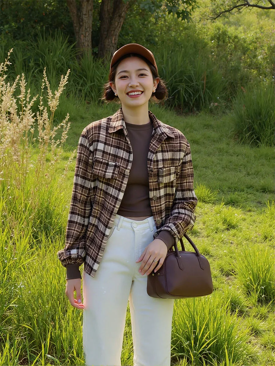 Caffè Camicia femminile Donna Elegante Top di grandi dimensioni Ulzzang Stile coreano Moda Preppy College Dolce carino Kawaii Semplice Basic