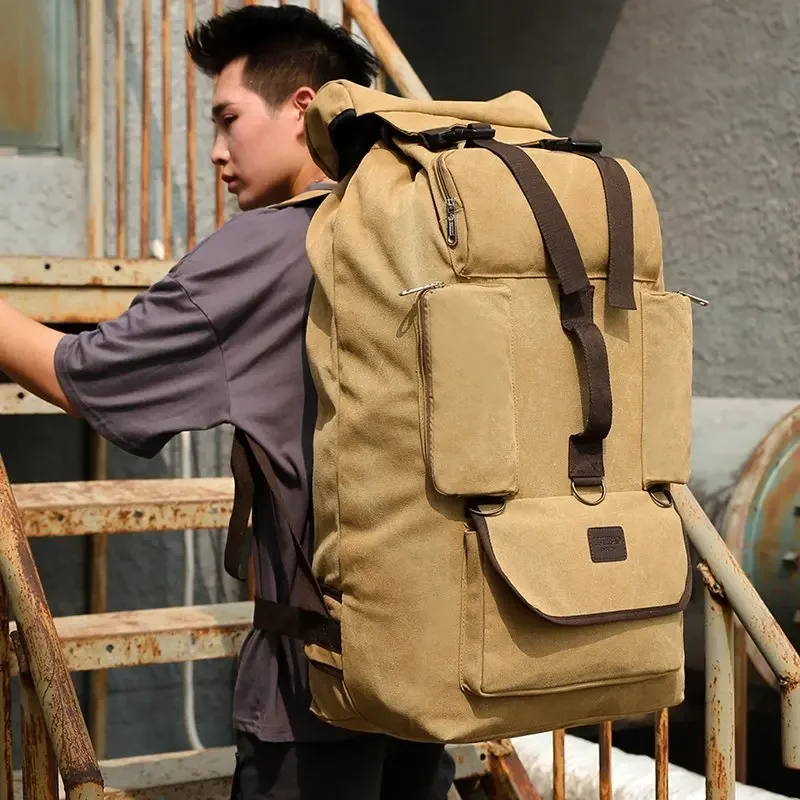 

New Fashion Men Backpack Bags Canvas Outdoors String Large Space Climbing Multifunction Fashionable Pockets Multi-Zipper Working
