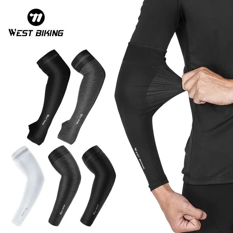 WEST BIKING 1Pair Sports Breathable Quick Dry Cycling Arm Sleeves Fingerless Summer Running UV Protection Ice Fabric Arm Sleeves