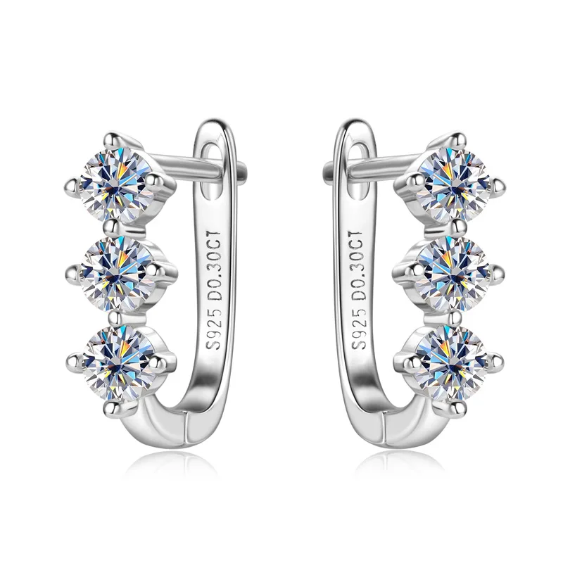 3MM Trendy Moissanite Hoop Earrings For Women Girls 925 Sterling Silver Three Stone Sparkling Diamond Earring Fine Jewelry Gifts