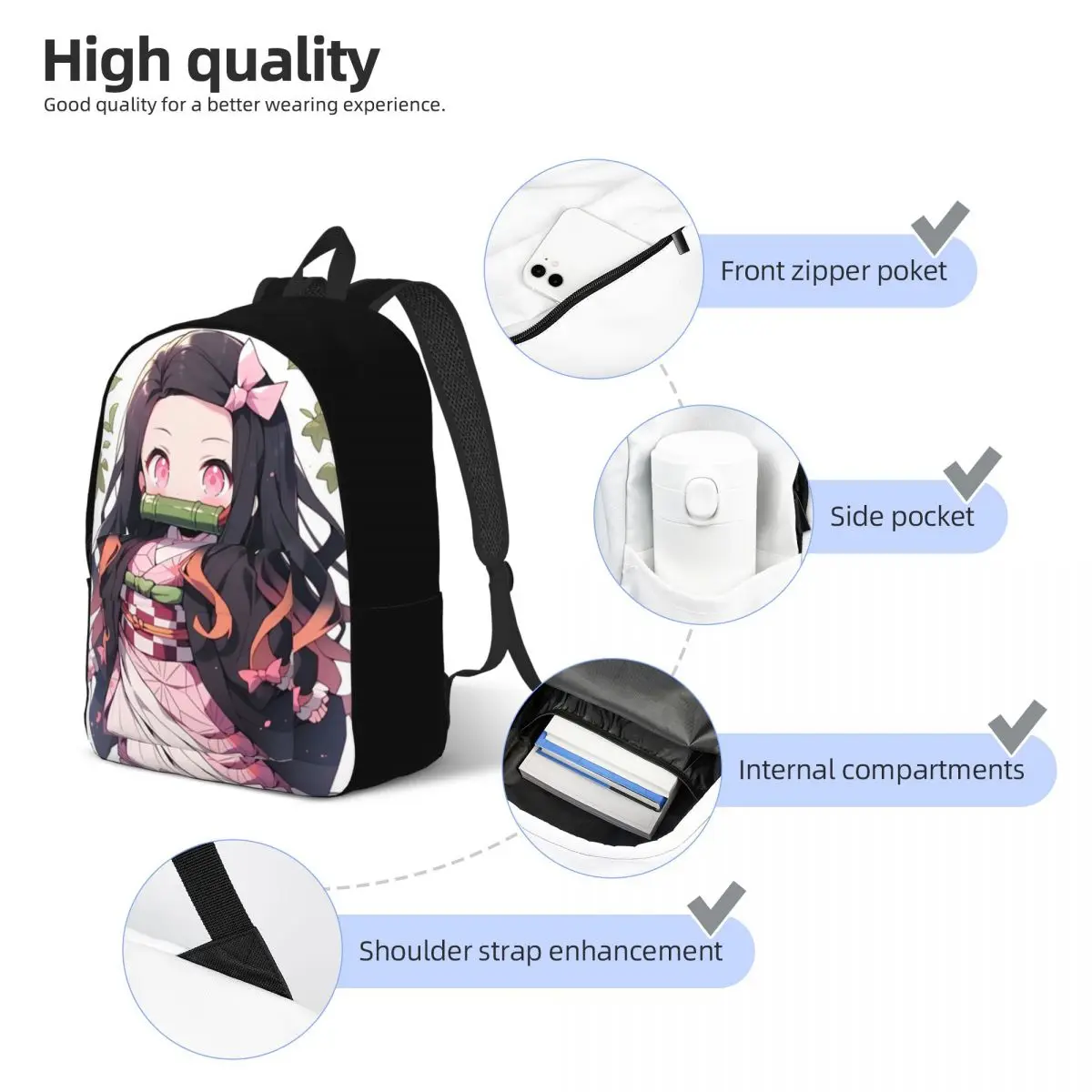 Nezuko-mochila escolar de Anime Demon Slayer para adolescentes, morral de lona para estudiantes, escuela primaria, viaje universitario