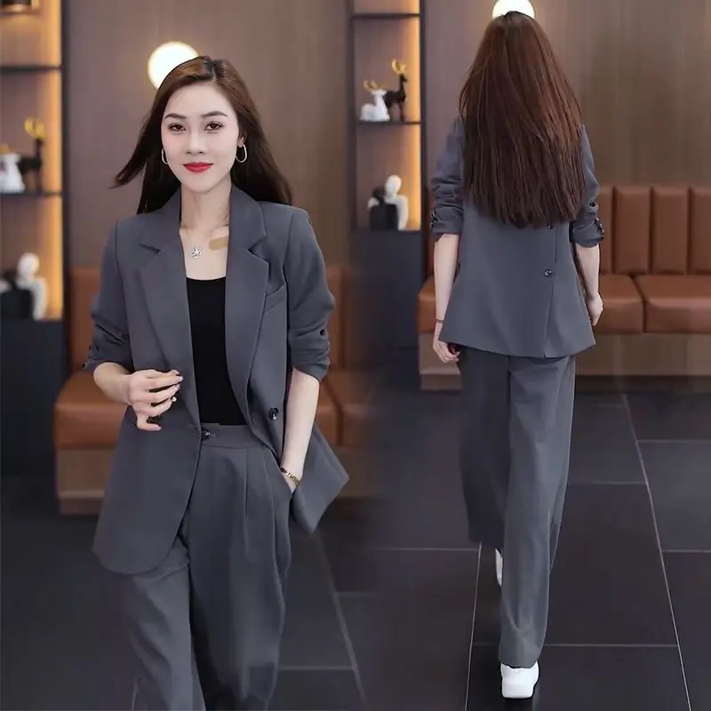 Women's 2024 Autumn New Fashionable and Stylish Professional Suit Two Piece Set Korean Elegant Casual Suit Pants Two Piece Set