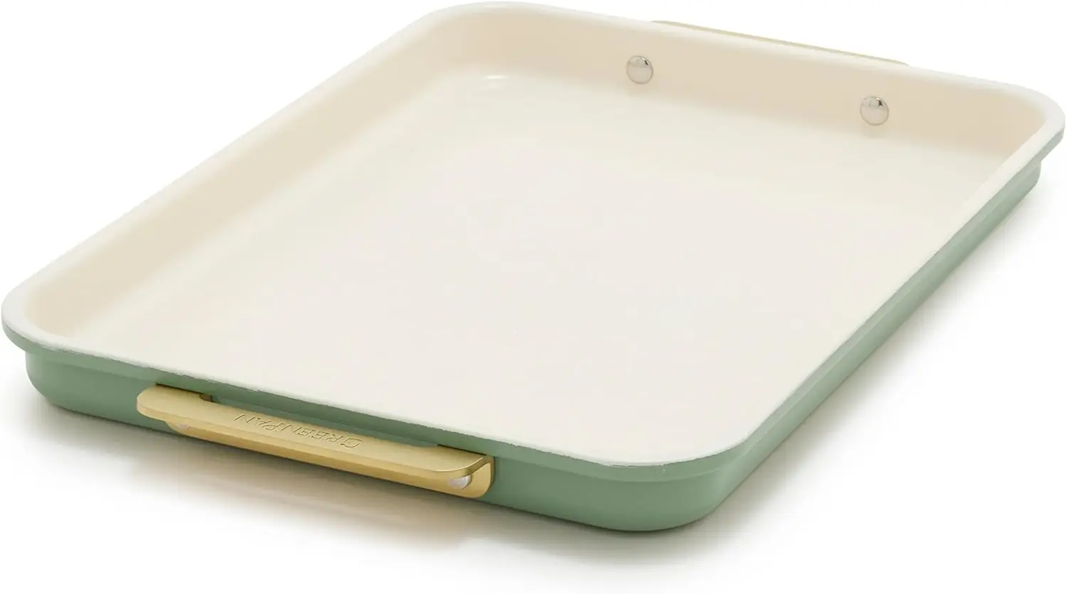 

13x9 Quarter Sheet Pan, Ceramic Nonstick Bakeware, PFAS & BPA Free with Gold Handles, Durable Steel for Versatile Oven Use