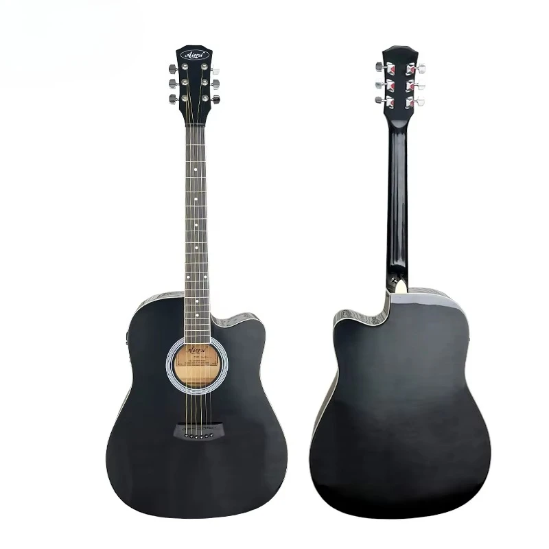 

41Inch Basswood Acoustic Guitar Gloss Black Colour Cutaway Folk Musical Instrument Custom Logo OEM ODM