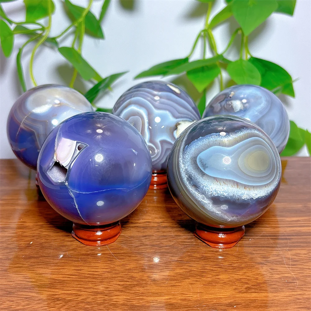 

Violet Line Agate Sphere Crystal Natural Stone Quartz Stone Minerals Home Decoration Reiki Craft Gifts Energy Spiritual +Stand