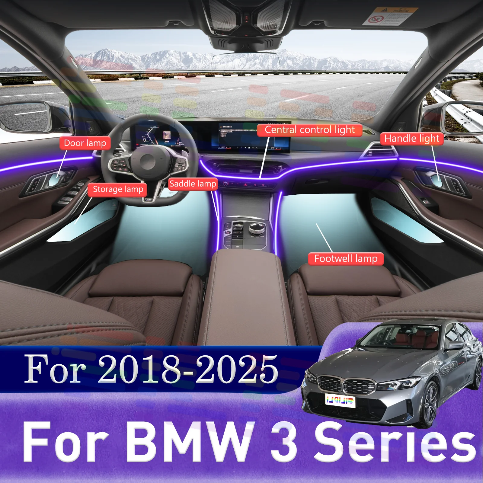 20 In1 for BMW 3 series G20 G21 G28 Car LED Ambient Lamps Colorful Atmosphere Light Auto Interior Neon Strip 64 RGB lighting APP