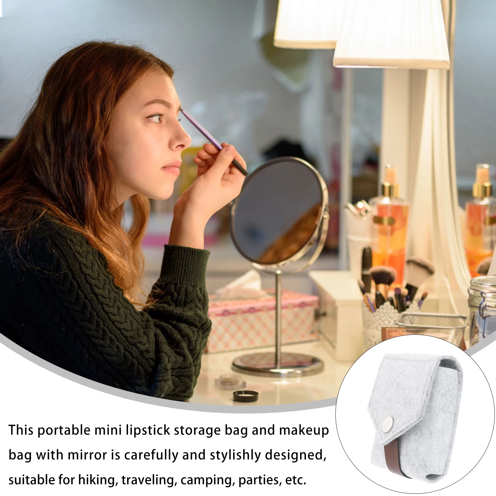 

1Pcs Portable Lipstick Storage Bag Exquisite Style Simple Cutting Design Built-in Mirror for Women Outdoor Travel Makeup