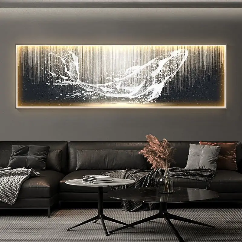 Whale Light Luxury Sofa Background Wall Painting Light with Light Ambience Glow Hanging Picture High-Grade LED Light Hanging Pic