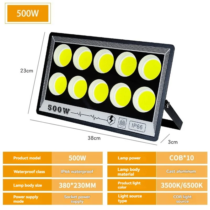 ABNL LED Flood Light IP66 Waterproof Outdoor Projector Lamp Reflector Spotlight Garden Lighting 500W